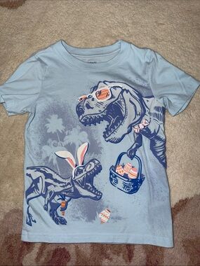 Carter's Light Blue Dino Easter Graphic Tee with Navy and Orange Accents